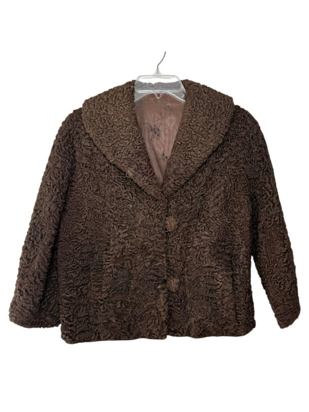 Vintage Persian Lambswool Cropped Jacket Size Small Brown 50s 60s